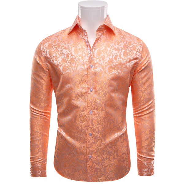 mens orange floral long sleeve shirt