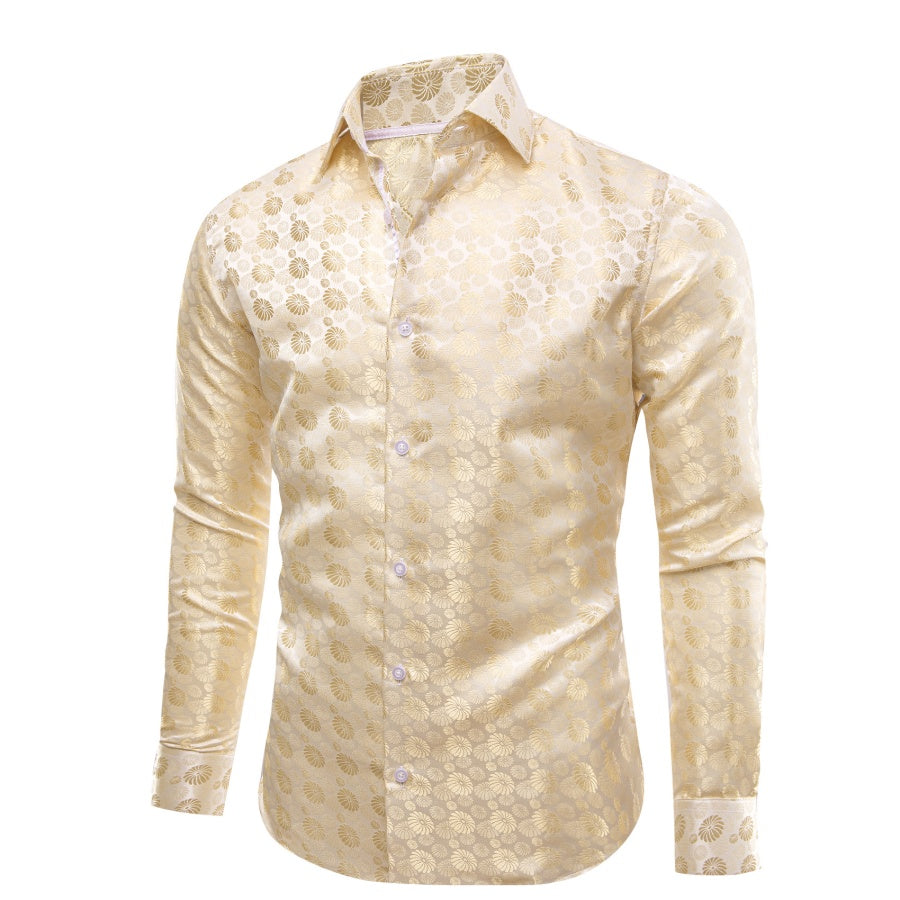 YourTies Champagne Shirt Beige Floral Men's Long Sleeve Dress Shirt YourTies Champagne Shirt Beige Floral Men's Long Sleeve Dress Shirt