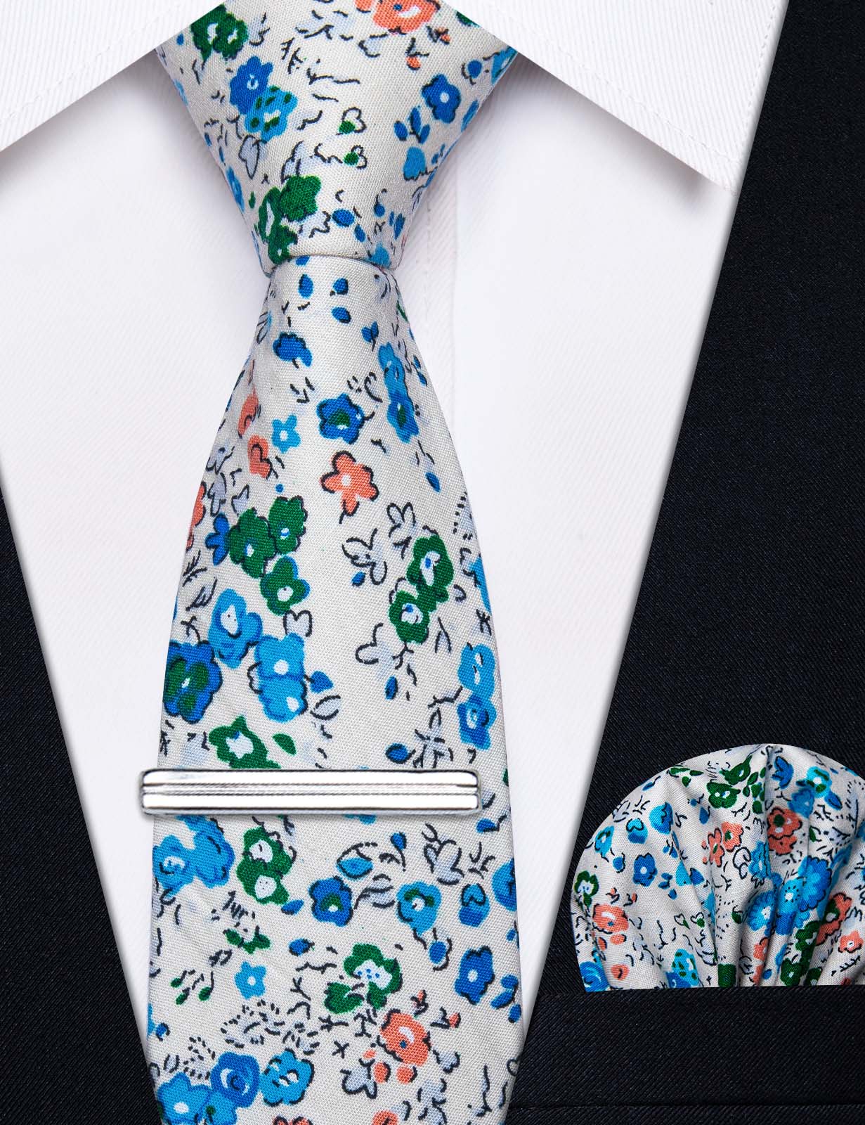 Men's Floral Otomi Animal Print Skinny Tie With Matching Pocket Square - Mexican Pattern Tie For Wedding & Parties