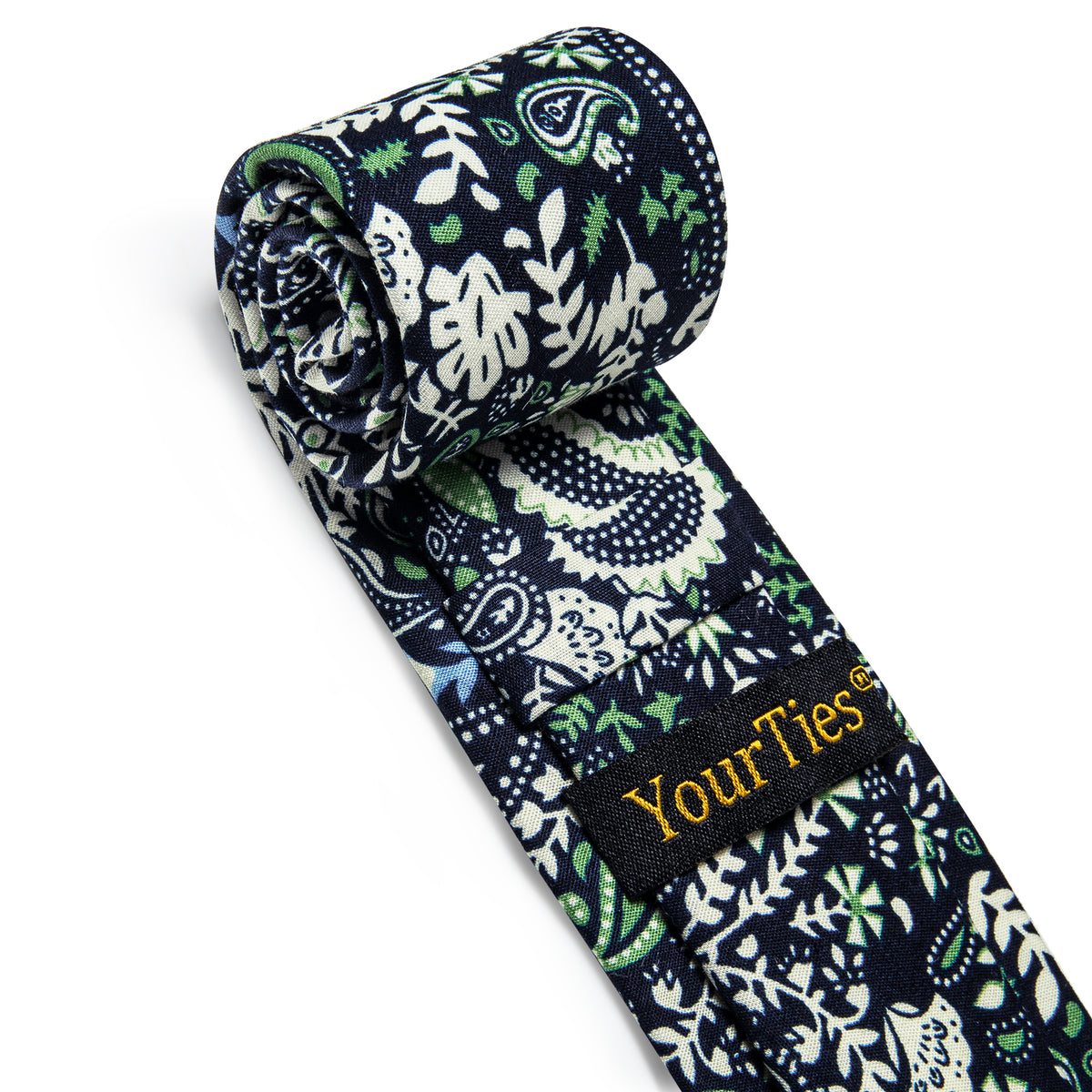 Black Green Paisley Printed Skinny Tie Set with Tie Clip