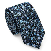 Blue Tie White Floral Printed 3.15 Inch Necktie Set with Clip