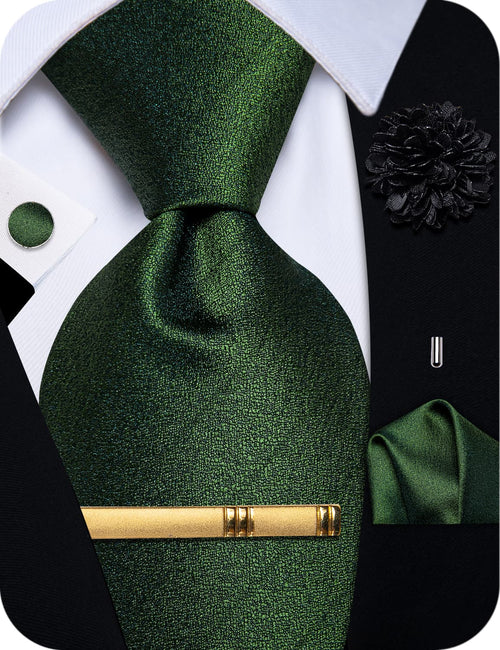 Green Tie OliveDrab Solid Men's Wedding Necktie Set