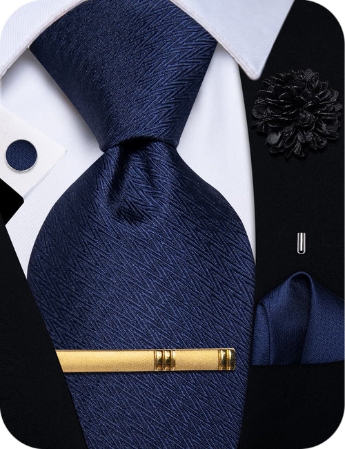 Blue Tie Midnight Blue Geometric Jacquard Necktie Set for Men