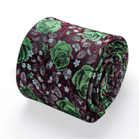 Men's Tie Black Green Roses Jacquard Necktie Set