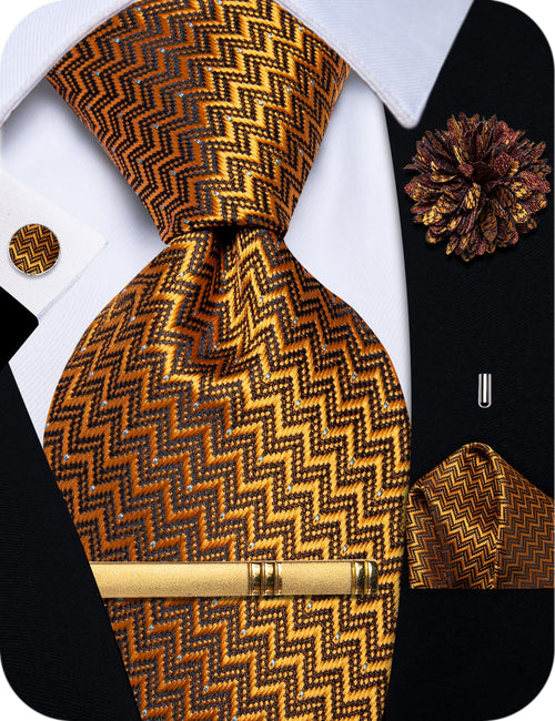 Gold Tie Small Blue Dots Black Golden Geometric Necktie Set