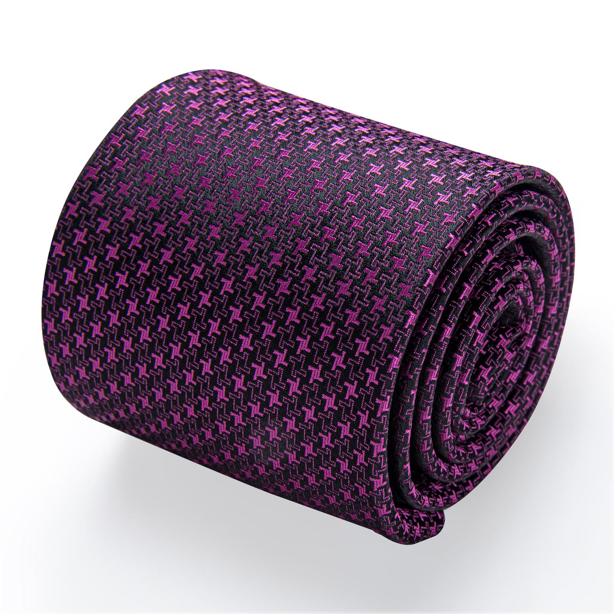  Men's Tie Black Purple Jacquard Geometric Necktie Set