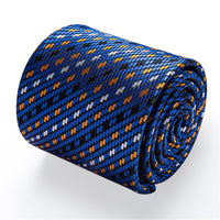  Blue Men's Tie Black Orange Grey Squares Geometric Necktie Set