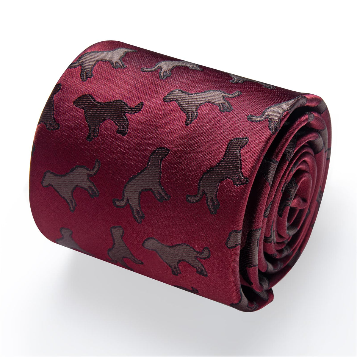 Red Tie Burgundy Brown Puppy Jacquard Novelty Necktie Set