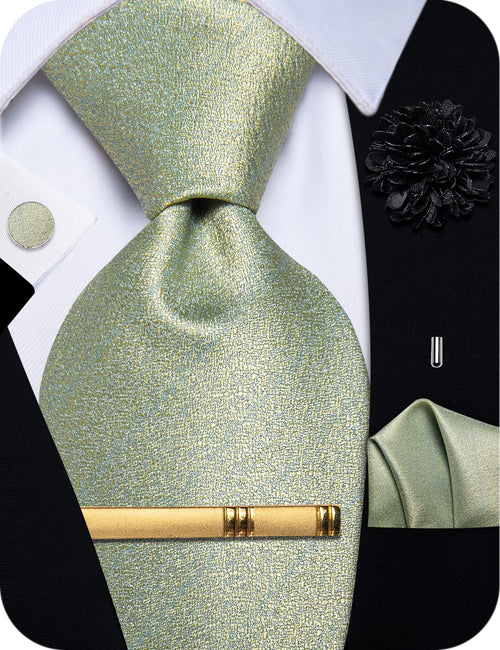  Men's Green Tie Sage Green Shiny Solid Color Necktie Set