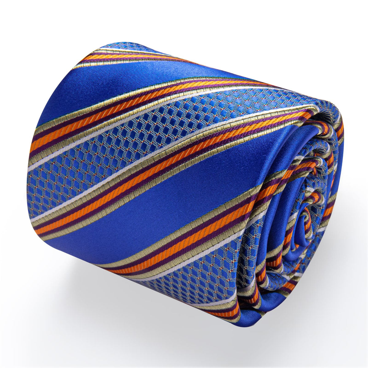  Men's Blue Striped Tie Orange Purple Pinstripes Necktie Set