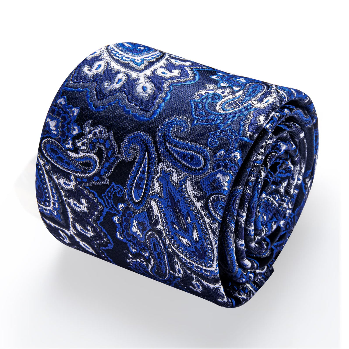  Men's Blue Tie Light Grey Jacquard Floral Necktie Set