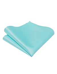 Turquoise Solid Silk Adjustable Zipper Pre-tied Necktie Pocket Square Set