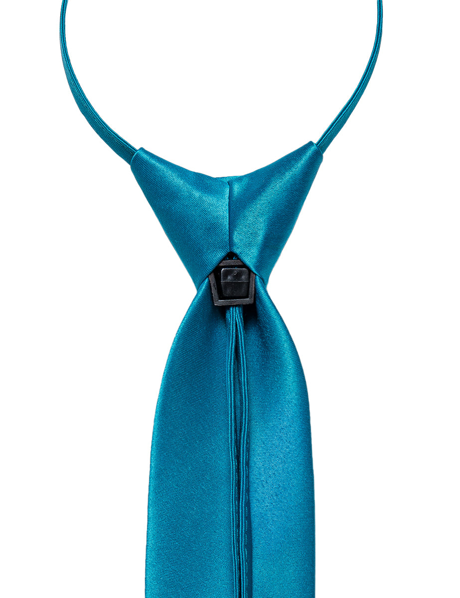  Lake Blue Solid Silk Adjustable Zipper Pre-tied Necktie Set