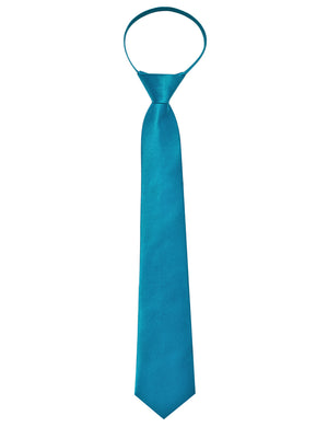  Lake Blue Solid Silk Adjustable Zipper Pre-tied Necktie Set