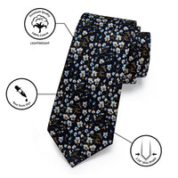 YourTies Blue Black Printed Skinny Tie Set with Tie Clip