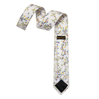White Yellow Floral Printed Skinny Tie Set with Tie Clip