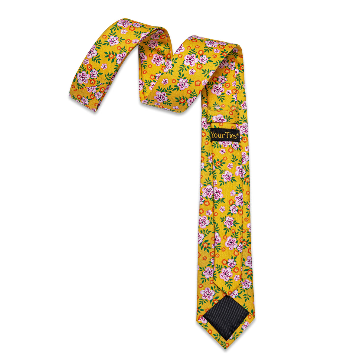 Noble Yellow Floral Printed Skinny Tie Set with Tie Clip