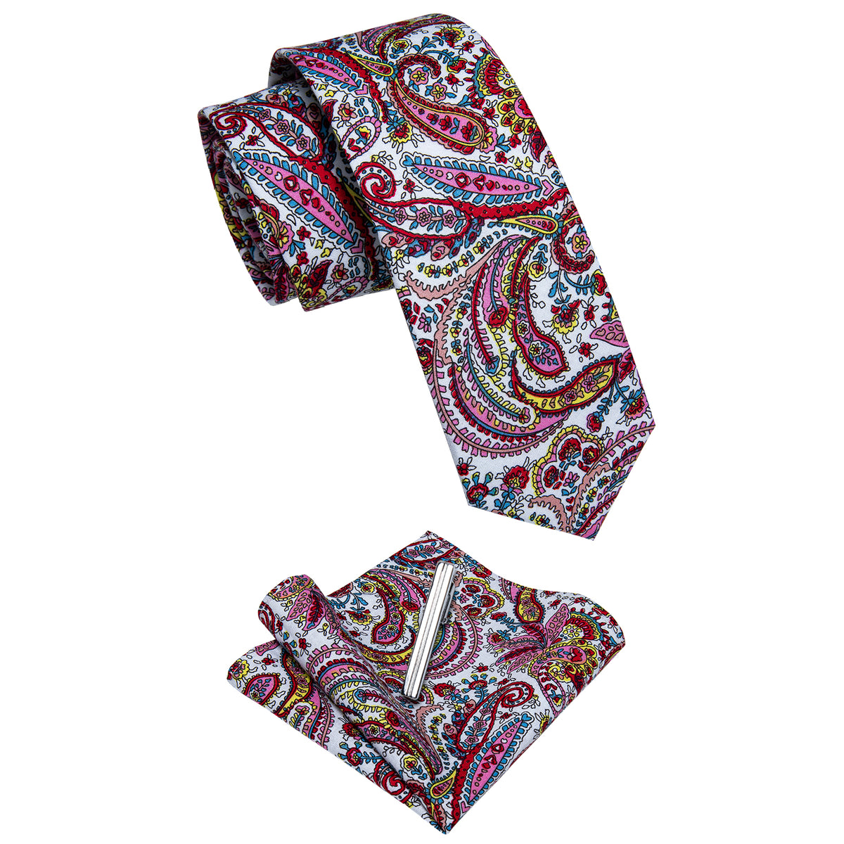 Novelty Floral Printed Skinny Tie Set with Tie Clip