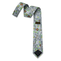Green Grey  Floral Printed Skinny Tie Set with Tie Clip