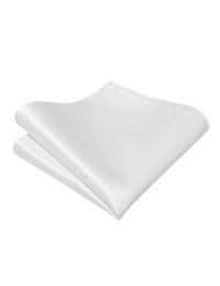 White Solid Silk Adjustable Zipper Pre-tied Necktie Pocket Square Set