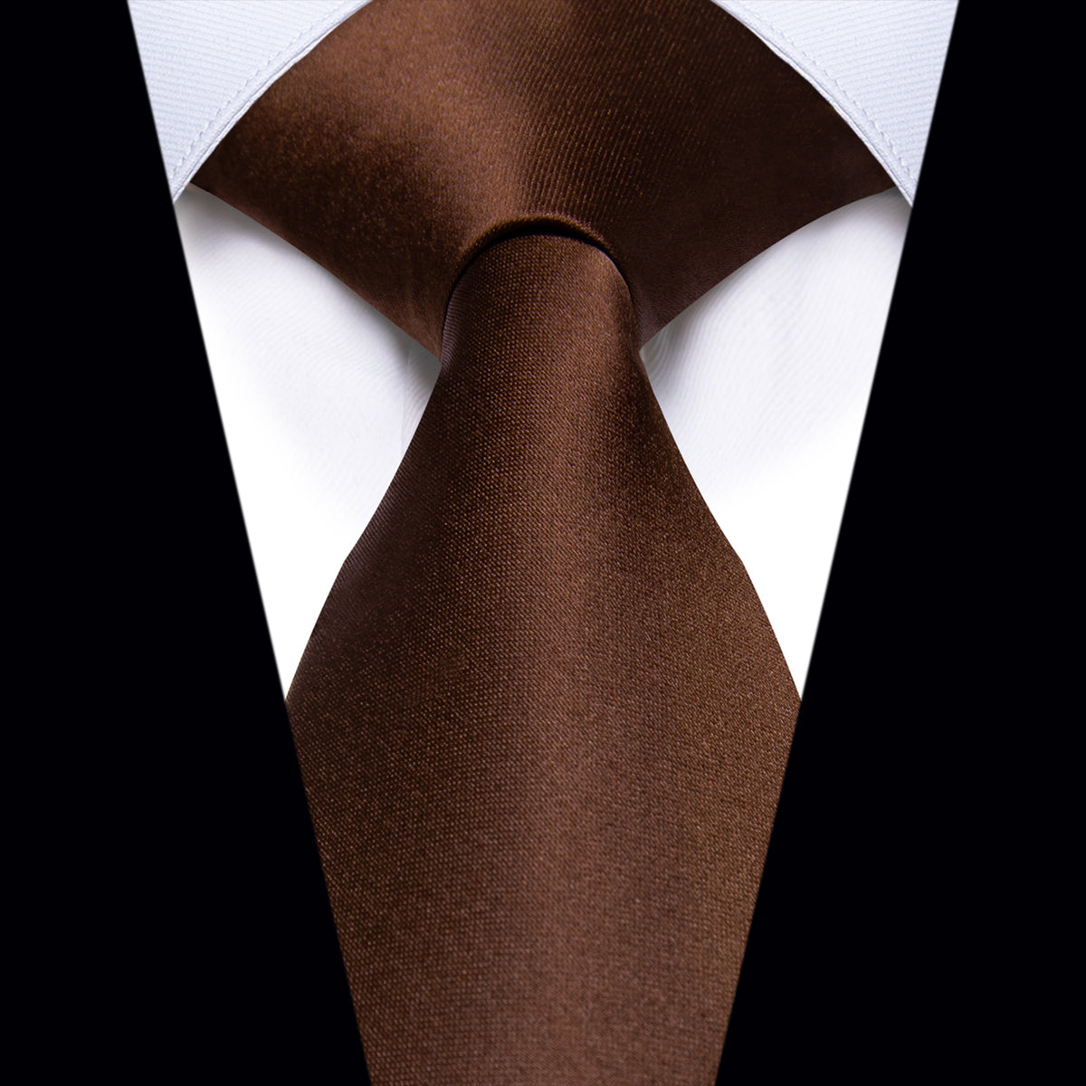 Brown Solid Silk Adjustable Zipper Pre-tied Necktie Pocket Square Set