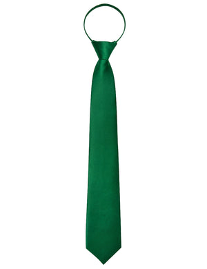 Emerald Green Solid Silk Adjustable Zipper Pre-tied Necktie Pocket Square Set