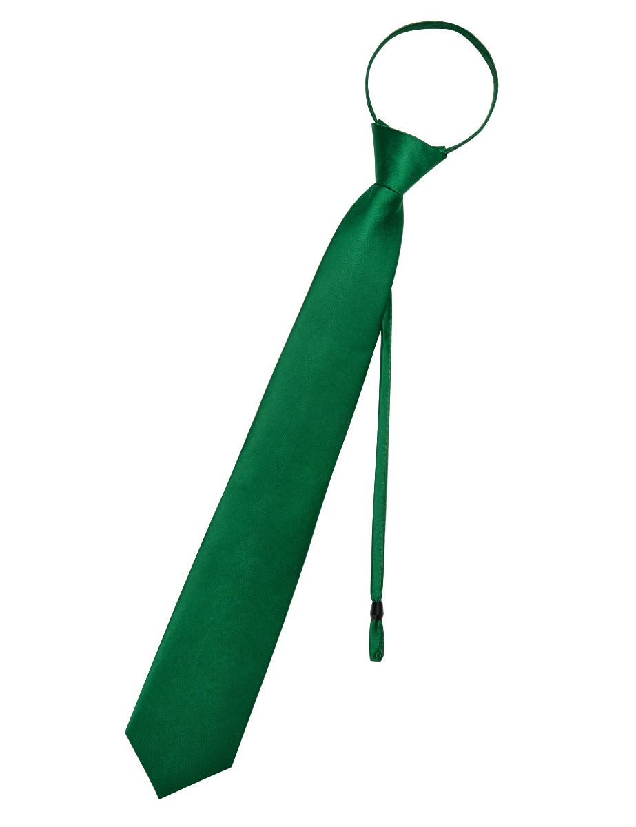 Emerald Green Solid Silk Adjustable Zipper Pre-tied Necktie Pocket Square Set