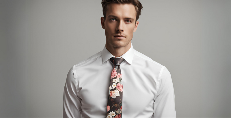 Man wearing white shirt and floral tie
