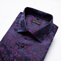 Dark Purple Black Floral Men's Long Sleeve Shirt