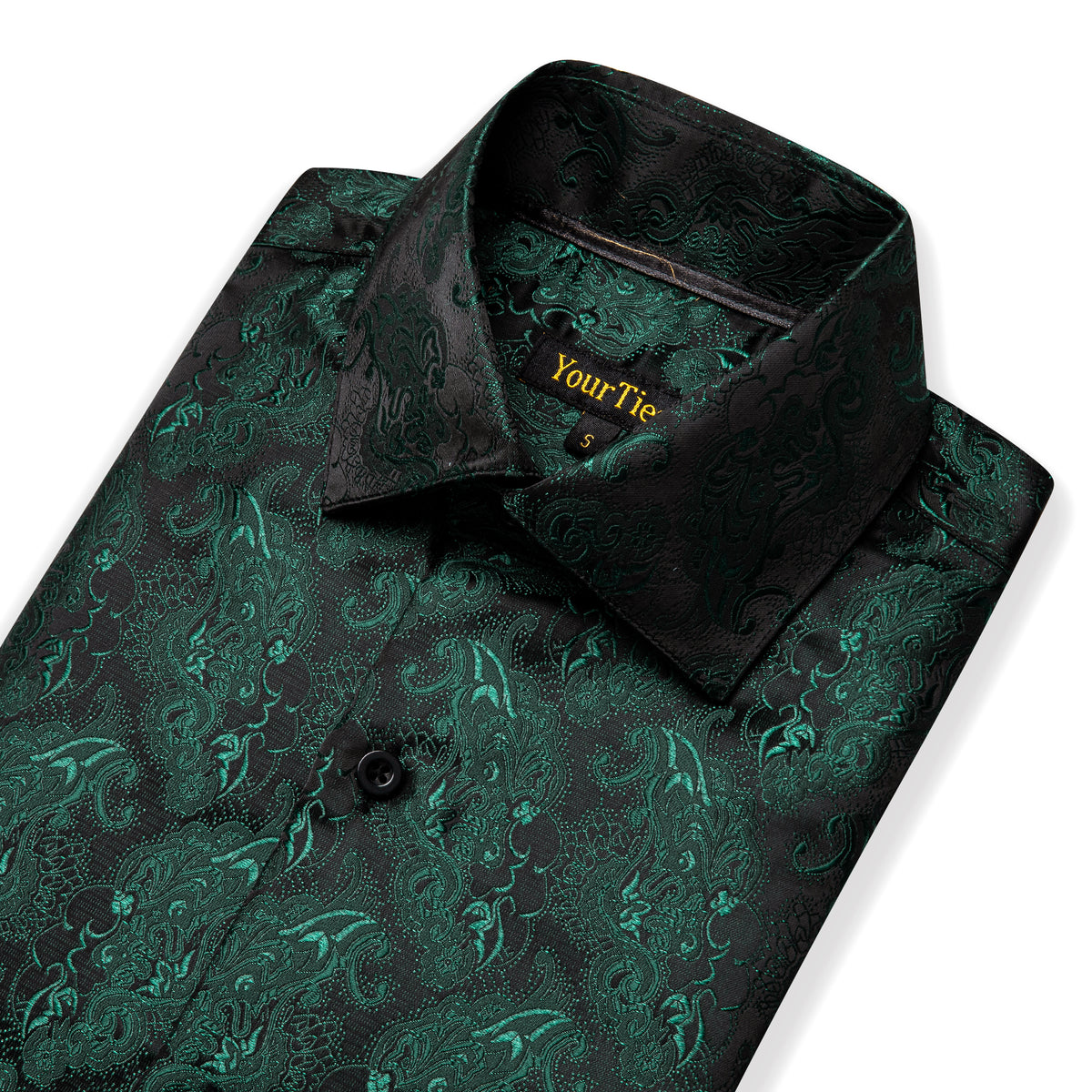 Dark Green Black Floral Men's Long Sleeve Shirt