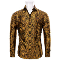Golden Black Floral Leaf Men's Long Sleeve Shirt