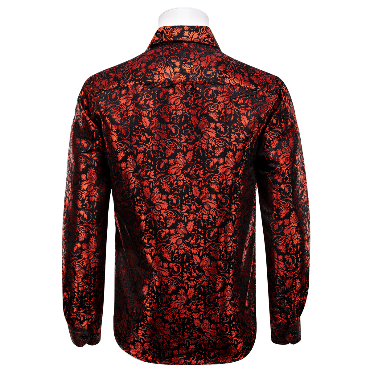 Red Black Floral Leaf Men's Long Sleeve Shirt
