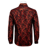 Red Black Floral Leaf Men's Long Sleeve Shirt