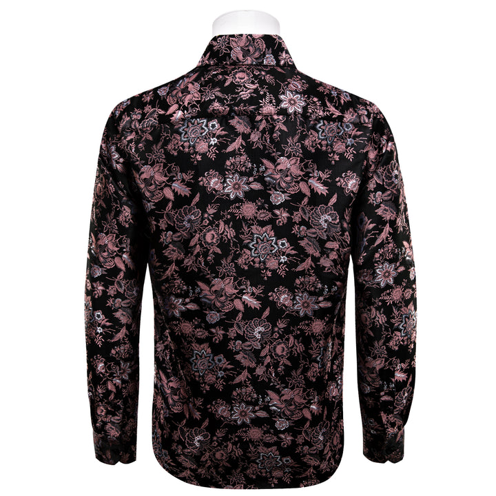 YourTies Black Mens Shirt Pink Jacquard Floral Long Sleeve Dress Shirt, M YourTies Black Mens Shirt Pink Jacquard Floral Long Sleeve Dress Shirt, M