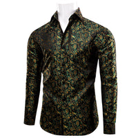 Golden Green Floral Men's Long Sleeve Shirt