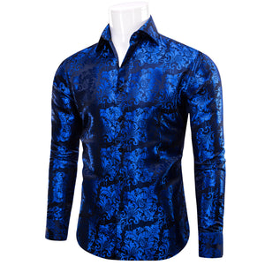 Klein Blue Black Floral Men's Long Sleeve Shirt