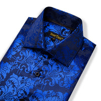 Klein Blue Black Floral Men's Long Sleeve Shirt