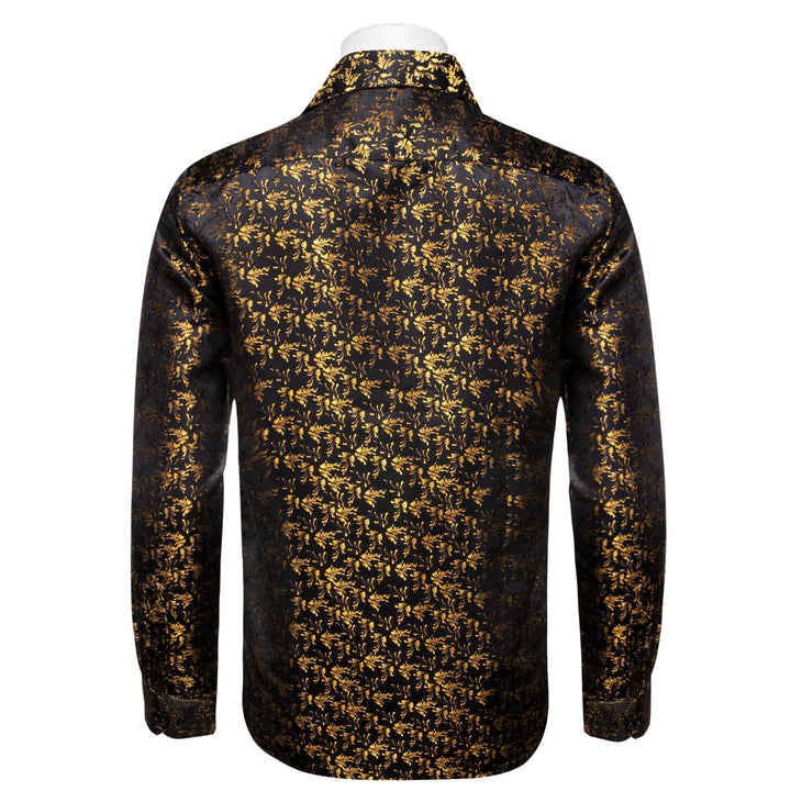 YourTies Black Men's Shirt Gold Jacquar Floral Shirt Silk Dress Shirt YourTies Black Men's Shirt Gold Jacquar Floral Shirt Silk Dress Shirt