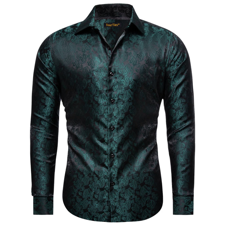 YourTies Deep Jungle Green Shirt Jacquard Paisley Men Silk Dress Shirt, XL YourTies Deep Jungle Green Shirt Jacquard Paisley Men Silk Dress Shirt, XL