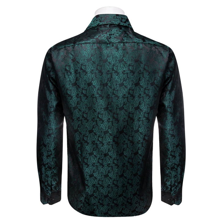 YourTies Deep Jungle Green Shirt Jacquard Paisley Men Silk Dress Shirt, XL YourTies Deep Jungle Green Shirt Jacquard Paisley Men Silk Dress Shirt, XL