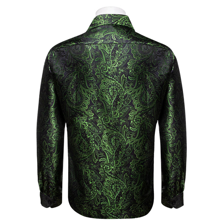 YourTies Olive Green Paisley Silk Shirt Men's Long Sleeve Dress Shirt, XL YourTies Olive Green Paisley Silk Shirt Men's Long Sleeve Dress Shirt, XL
