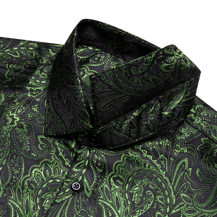 YourTies Olive Green Paisley Silk Shirt Men's Long Sleeve Dress Shirt YourTies Olive Green Paisley Silk Shirt Men's Long Sleeve Dress Shirt