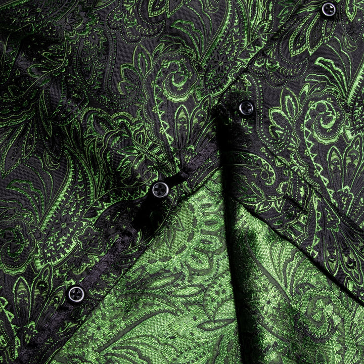 YourTies Olive Green Paisley Silk Shirt Men's Long Sleeve Dress Shirt YourTies Olive Green Paisley Silk Shirt Men's Long Sleeve Dress Shirt
