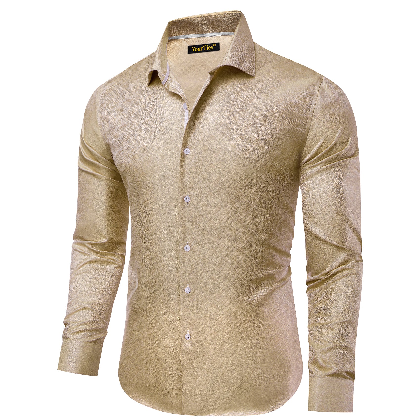 YourTies Champagne Color Dress Shirt Men's Silk Long Sleeve Button Top L