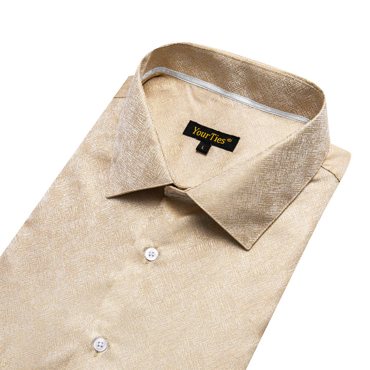 YourTies Champagne Color Dress Shirt Men's Silk Long Sleeve Button Top, L YourTies Champagne Color Dress Shirt Men's Silk Long Sleeve Button Top, L