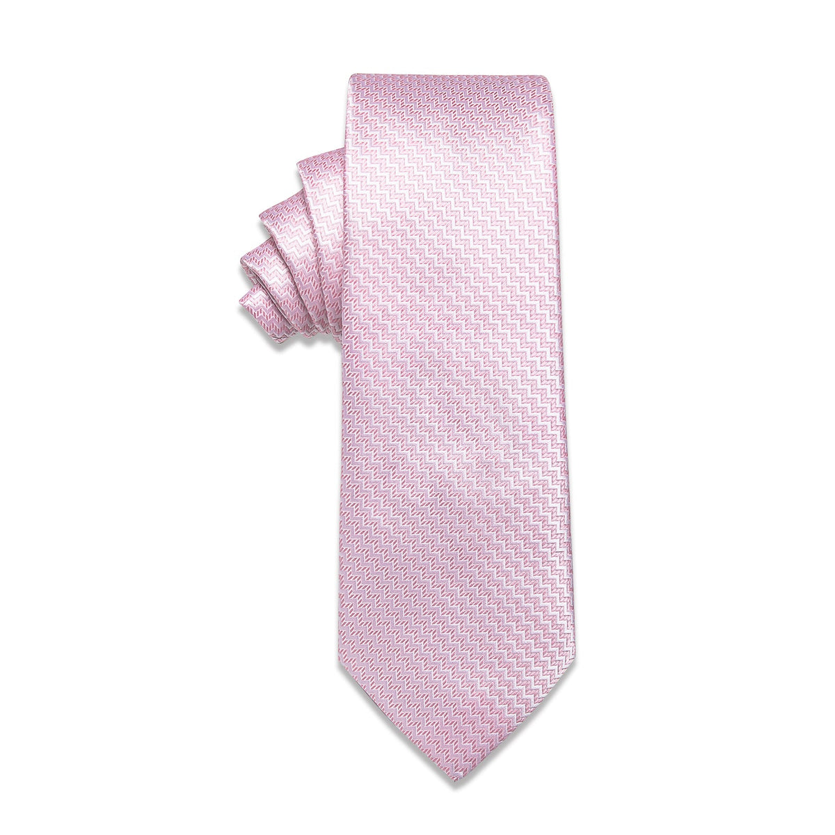 Light Pink Irregular Striped Silk Necktie with Golden Tie Clip