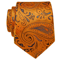 Orange Blue Paisley Silk Necktie with Golden Tie Clip