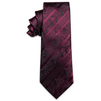 Burgundy Red Paisley Silk Necktie with Golden Tie Clip
