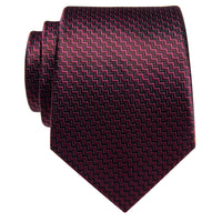 Burgundy Irregular Striped Silk Necktie with Golden Tie Clip