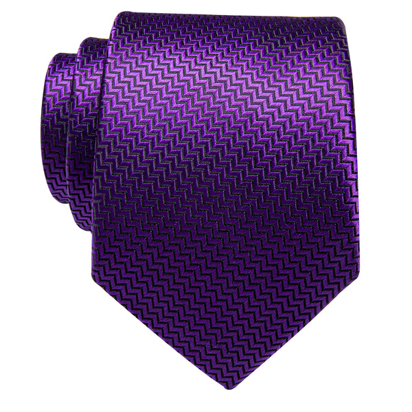 Purple Irregular Striped Silk Necktie with Golden Tie Clip